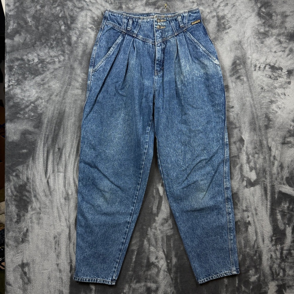 Brittania Pleated Mom Jeans Womens 12 Blue High Waisted Tapered Leg Vintage